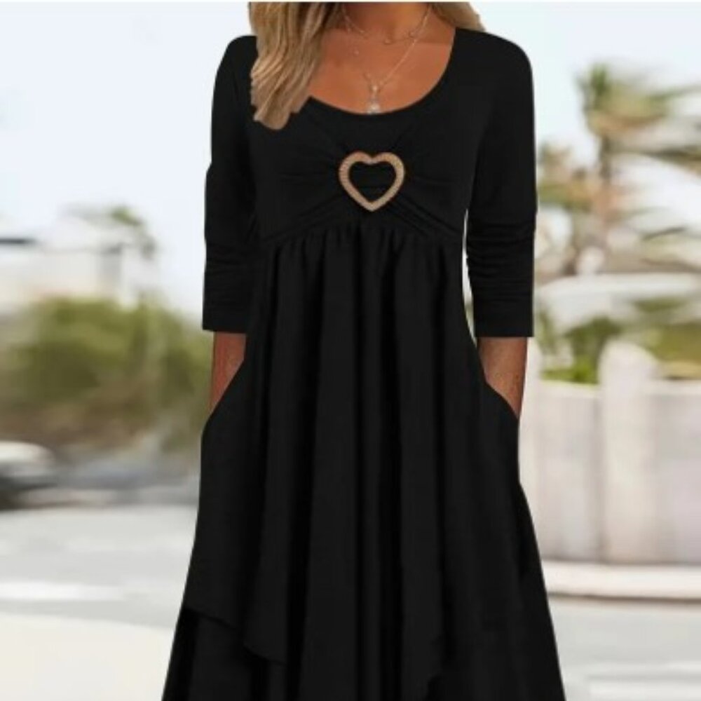 Plus Size Flattering Warm Long Sleeve Dress with Romantic Heart Detail Size 5X